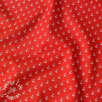 Mini Anchors Cotton Poplin Fabric Red - Oeko-Tex - Per Half Metre • £4