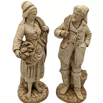 Marwal Ind Inc Chalkware Fisherman Couple Sculpture 18  Vintage Large Statue • $98.69