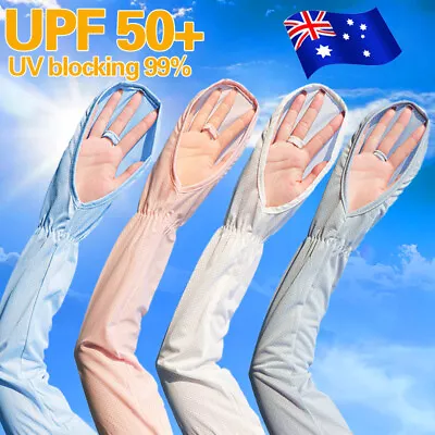 $8.99 • Buy UV Sun Protection Gloves Ice Silk Cooling Long Arm Driving Fingerless Gloves AU