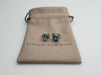 David Yurman Sterling Silver 925 Infinity Stud Earrings With Blue Topaz 7mm • $178