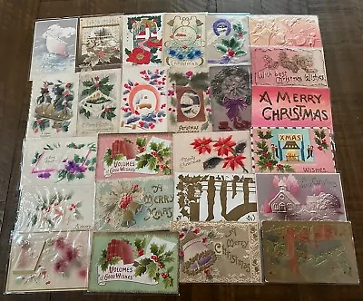 ~Lot Of 25 Antique CHRISTMAS~AIRBRUSHED~Velvet~Xmas ~Postcards-in Sleeves~h584 • $22.95