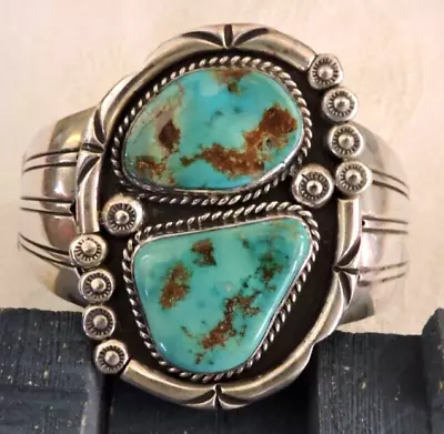 Super Vintage 'navjo/dine Bracelet W/large Royston Turquoise Stones • $345