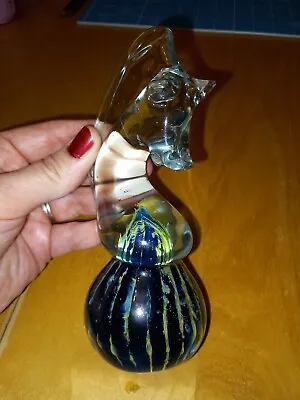 Vintage Medina Sea Horse Glass Paperweight Vgc 6inch Signed • £10