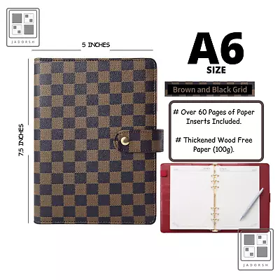 💗 Luxury Checkered Agenda Binder Planner Journal Gift A6 [Brown Red| Gold-Ring] • $33.59