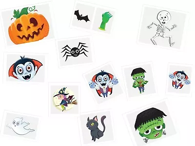 12 Pcs Spooky Halloween Temporary Tattoos Pumpkin Ghost Makeup Face Party Bags • £1.19