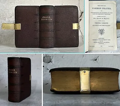 Antique C1860 Old Bible & Prayer Book Leather Locking Clasp Eyre & Spottiswoode • £59.95