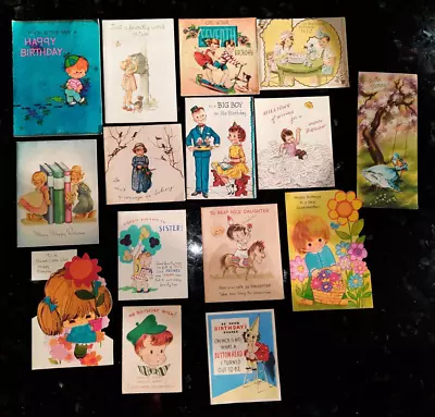 15 Vintage Birthday Greeting Cards Featuring Children Boys Girls - Signed • $8