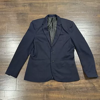 Zara Man Basic Blazer Coat Suit Jacket XXL Navy Blue 2 Button Polyester Casual • $19.99
