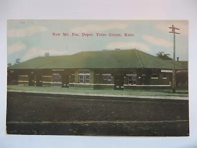 Vintage Postcard Missouri Pacific RR Train Depot Yates Center Kansas PM 1915 • $8