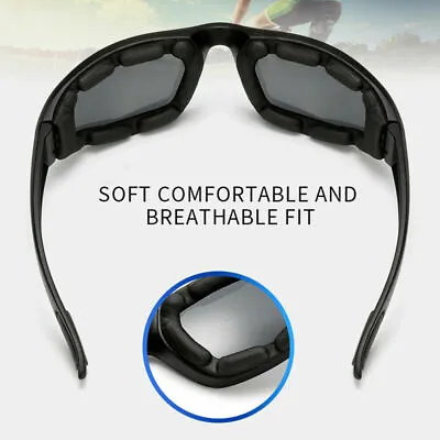Black Motorcycle Sports Padded Biker Riding Glasses Wind Resistant Sunglasses • $6.98