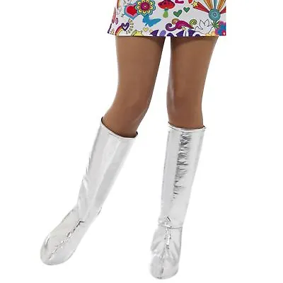 Adult Ladies 70s Silver GoGo Dancer Show Boot Covers Show Fancy Dress Accessory • £13.19