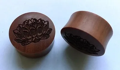 1 Pair ORGANIC HandCarved Hindu Om Lotus Saba Wood Saddle Ear Plugs Taper Gauges • $17.99