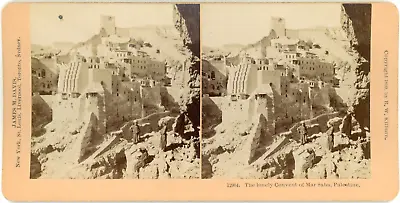 Stereo Palestine The Convent Of Mar Saba Convent 1899 Vintage Stereo Card - K • $84.51