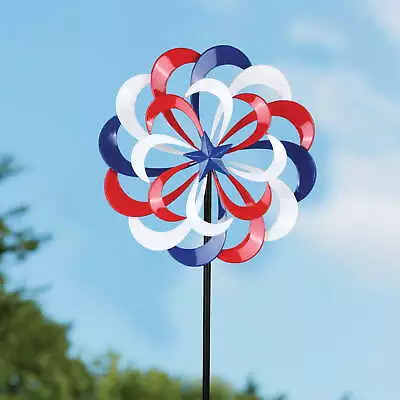 49.4  Height Red White & Blue Patriotic Metal Flower Wind Spinner • $25.76