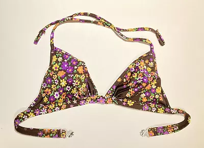 Vintage 70s Floral Bikini Top Festival Top Bra-style Or Halter-neck - Size 12 • £5.99