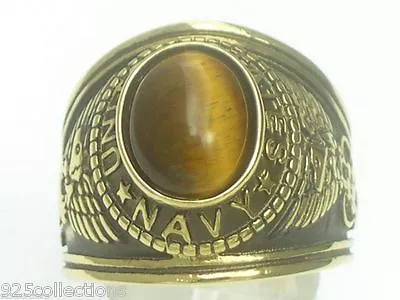 12X10 Mm United States Navy Military Semi-Precious Tiger Eye Stone Men Ring 8-13 • $39.99