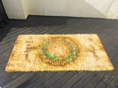 Mid Century Scandi 60's Psychadelic Shag Wool Rug Wall Hanging Rya Vintage Retro • £240