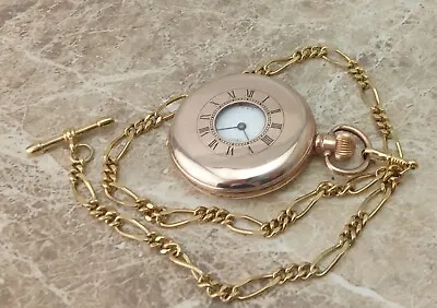 WW1  14k Gold Waltham 7 Jewel Traveller Half-Hunter Pocket Watch 1929 & Chain • £435