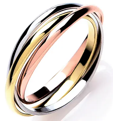 9ct Gold Russian Wedding Ring 9 Carat White Yellow Rose Gold Band Size P • £194