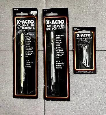 Vintage X-Acto No.9RX Push Button Knife Lot Of 2 With Retractable Blade Pack • $19.95