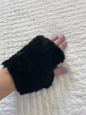 NWOT Vincent Pradier Black Rabbit Fur Fingerless Gloves Women’s One Size • $15