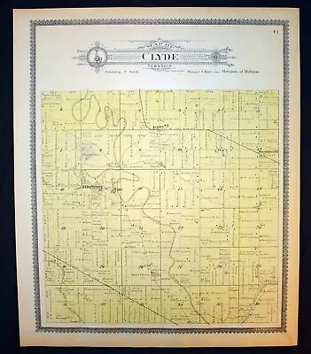 Clyde Township Antique Plat Map 1897 St. Clair County Michigan • $32.50