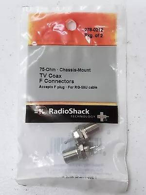 75 Ohm Chassis Mount TV Coax F Connectors Pkg. 2 Radio Shack 278-0212 • $3