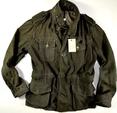 £98 • Buy DIESEL FIELD Khaki Utility Herringbone Canvas JACKET Size L Large Coat Military