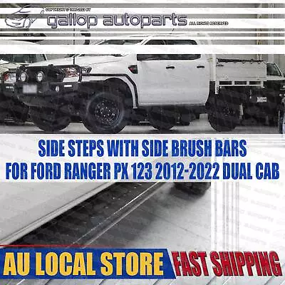 Black Steel Side Steps & Brush Bars To Suit Ford Ranger PX PX2 PX3 2012-2022 • $613.25