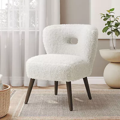 Modern Sherpa Accent Chair Upholstered Faux Furry Slipper Chair White • $129