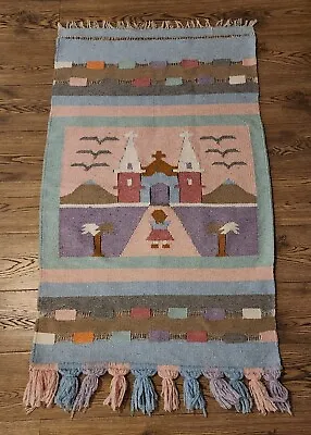 Vintage Mexican Cotton Woven Wall Hanging Blanket 49  Long X 29  Wide • $19.98