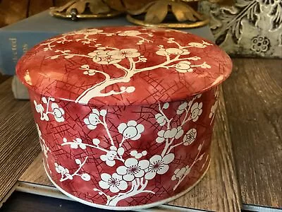 Daher Decorated Ware Vintage Tin Red White Cherry Blossoms Round W/ Lid England • $9.50