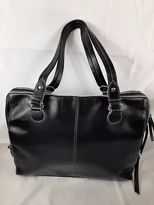 Franklin Covey Genuine Leather Black W/White Tote For Laptop/Tablet/Organizer  • $14.95