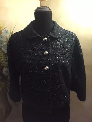 Milly Of New York Womens 3/4 Sleeve Jacket Black Glitter Thread So Cute!  Size 6 • $23.71