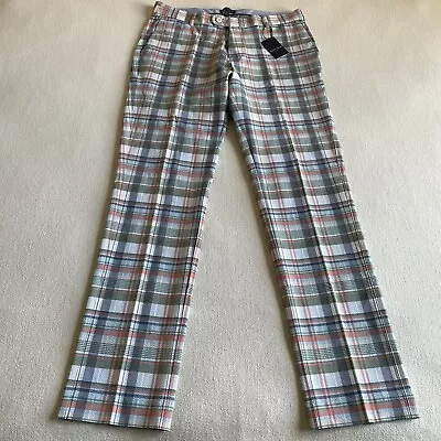 Peter Millar Mens Crown Crafted Seersucker Madras Plaid Pants 34x34 Galaxy • $69.99