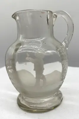 Antique Victorian Mary Gregory Hand Blown Clear Glass White Enamel Small Jug • $89