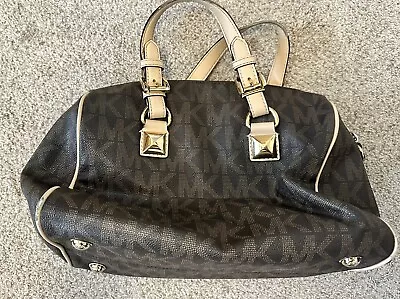 Michael Kors Grayson Satchel Barrel Handbag Brown Tan Leather Straps Women’s Bag • $39.99