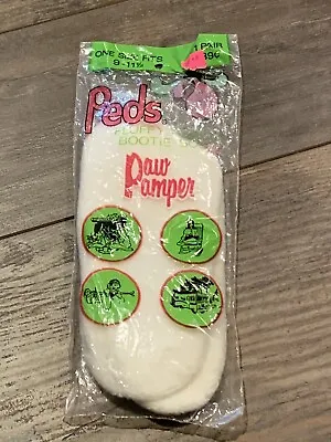 Vintage Peds Bootie Socks 9 To 11.5 Fluffy Fleece Paw Pamper Orlon Acrylic White • $21.99