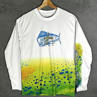 Guy Harvey Fishing Shirt Mens White Sun Protection Mahi Breathable Medium • $15.75
