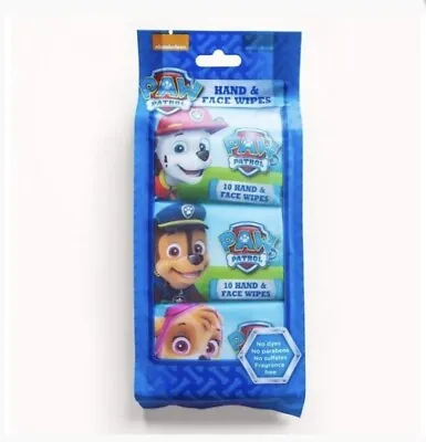 Paw Patrol Hand Face Wipes For Children Kids - 10 Packs Of 10 Handy Wipes • £10.35