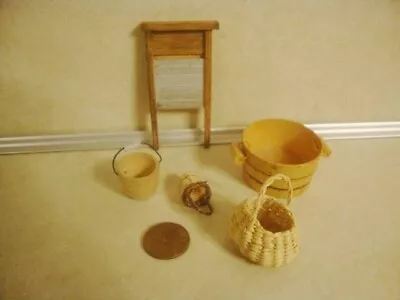 Vintage Miniature Dollhouse Wash Board Bucket Baskets Wash Tub Collectibles! • $15