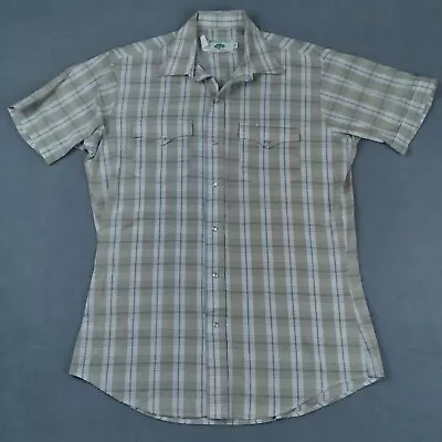 Vintage Mesquite Western Shirt Men's Size 16 Pearl Snap Short Sleeve Beige Plaid • $11.85