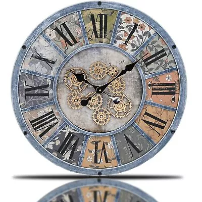 Unique Moving Gear Large Wall Clock - Battery Powered. Retro Industrial Steam... • $145.18
