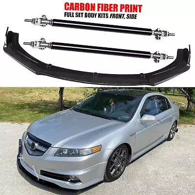 Carbon Fiber Front Bumper Splitter Spoiler+Strut Rods For Acura TL 2008-2014 • $69.99