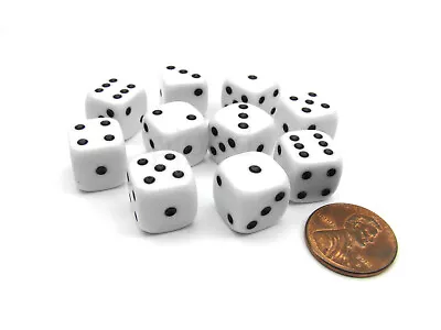 Pack Of 10 12mm Round Edge Opaque Small Dice - White With Black Pips • $6