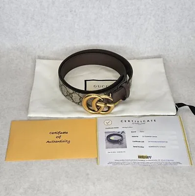 Gucci GG Supreme Canvas Gold Toned Buckle Men's Belt 36Inch/92cm W Bag & Cert • $499.99