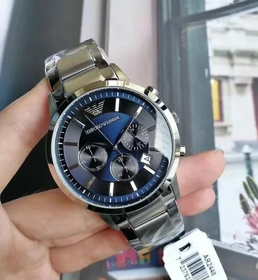 £76.99 • Buy New Genuine Emporio Armani Ar2448 Blue Dial Silver Stainless Steel Mens Watch Uk