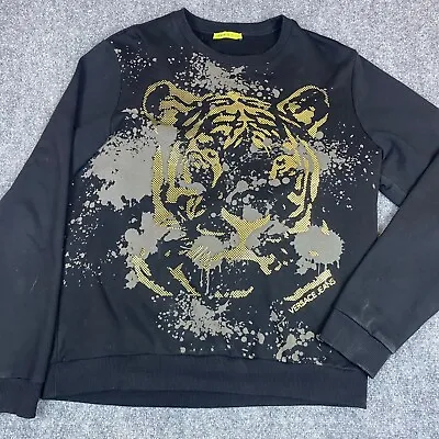 Versace Jeans Sweater Mens Extra Large Black Gold Long Sleeve Tiger Print Preppy • $150