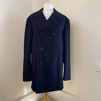 Vintage 1973 US Navy Men's Pea Coat Wool Blue Size 40L M L Immaculate Military • $199.95