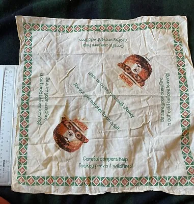 Rare Vintage Smokey The Bear Bandana Scarf Handkerchief Fire Prevention Tips  • $8